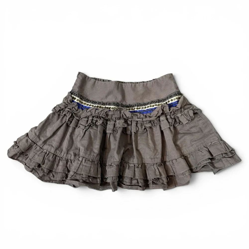 Lili Gaufrette Girls Tiered Mini Skirt Size 4 Years Smocked Beaded Sequins Y2K